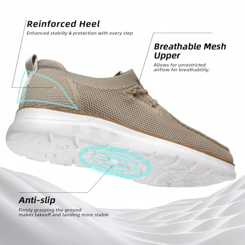 Image of Mens Boat Loafers Slip-on Casual Mesh Walking Shoes Business Oxfords Sneakers Work Lightweight Comfortable Soft Sole Khaki