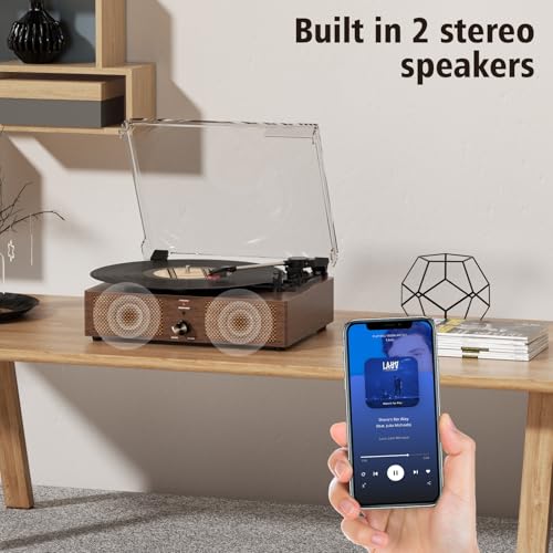 Image of Vinyl Record Player Turntable with Built-in Bluetooth Receiver & 2 Stereo Speakers, 3 Speed 3 Size Portable Retro Record Player for Entertainment and Home Decoration