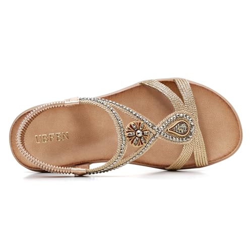 Image of UBFEN Womens Rhinestone Flat Sandals Comfortable Vacation Bohemian Style