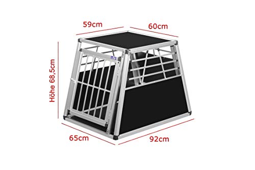 ALPUNA Transportbox N1 – Aluminium Hundebox 92×65×68,5 cm – Auto Hundebox mit Notausstieg, sicherer Hundetransport im Kofferraum