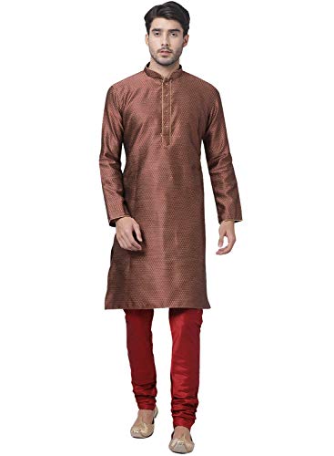 Image of VASTRAMAY Men's Maroon Cotton Silk Blend Kurta and Pyjama Set VASMK047MAnPMA 46
