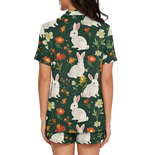 Image of Pjs Womens Short Sleeve Button Down Pajamas Set Two-Piece Nightwear with Pockets