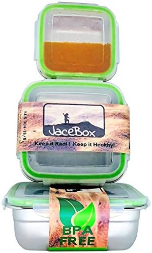 JaceBox Stainless Steel Containers - Adults Kids Square Set of 3 Leak Proof Bento Box Airtight Freezer Safe BPA FREE Metal Boxes New Snap On Latch Lids For Sandwiches Salads & Snacks by JaceBox
