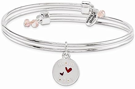 Trinky Things Silver-Tone Red Double Hearts Congrats Red Stork Bangle Bracelet with Crystals