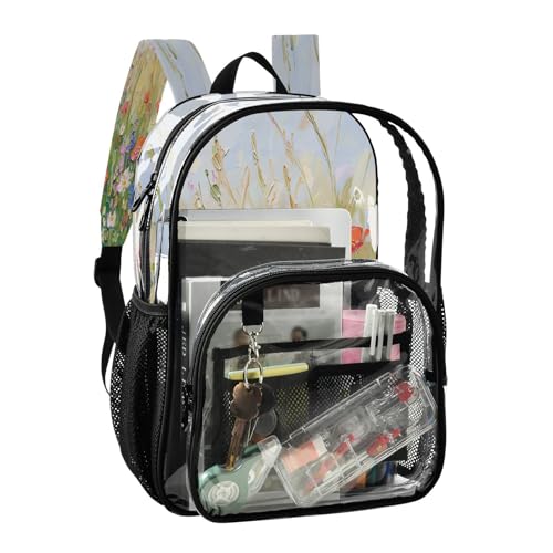 Wildflower Watercolor Oil Painting Clear Backpack Heavy Duty See Through Transparent PVC BookBag for Kids Boy Girl School Work2