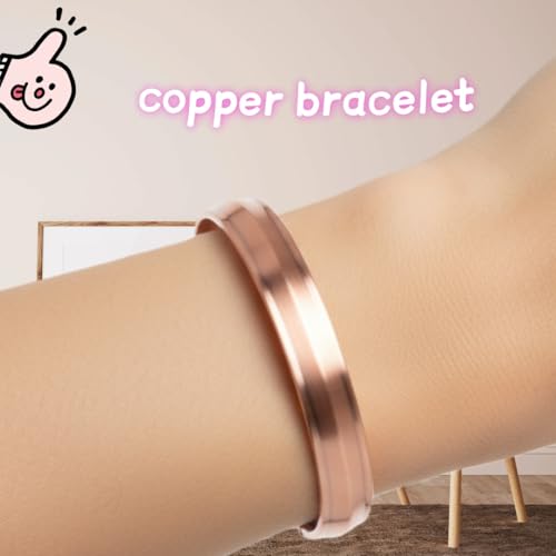 Pure Copper Bracelet for Men & Women Solid Cuff Bangle Adjustable - image 3