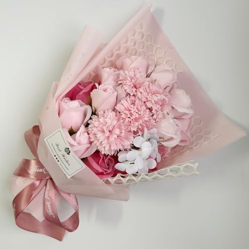 HWSHOW 母の日 ソープフラワー プレゼント カーネーション 花束 造花 手提げ付き 母の日限定カード付 枯れない 花粉なし