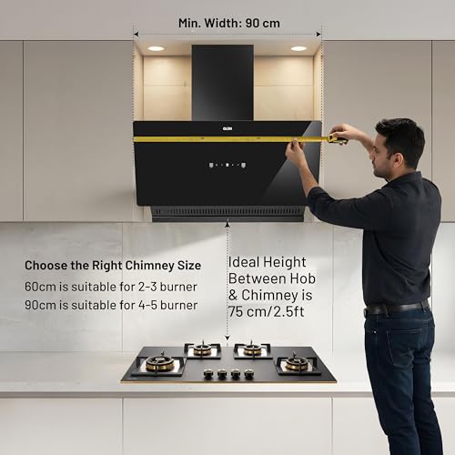 Image of Glen 90 cm 1600 m /hr BLDC Slant Kitchen Chimney |Intelligent Auto Clean |Wider Suction Area|(Hood Play 90,Touch & Gesture Control,Black) 1year Comprihensive & 7 Year on motor (90)