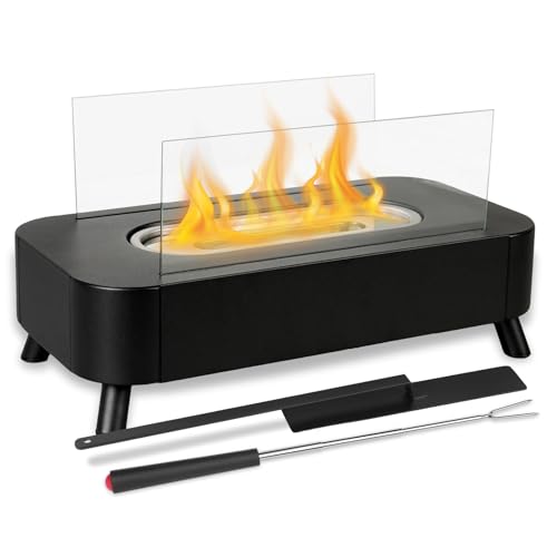 Chimenea Bioetanol, Chimenea de Mesa Cuadrada, Chimenea de Interior, Llama Ajustable, Chimenea de Bioetanol con Vidrio de Seguridad, Decoración para Mesa Apta para Interior y Exterior