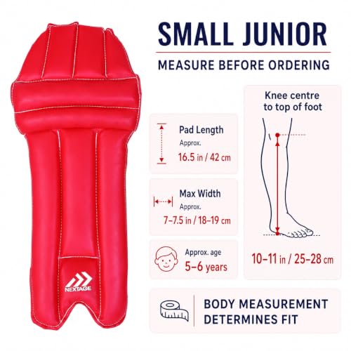 Image of NEXTAGE Small Junior Cricket Batting Pads for Kids | Fits 10-11 Inch Knee-to-Instep | 16.5 Inch Lightweight Soft-Foam Practice Leg Guards | 3 Adjustable Straps | Pair (Red)