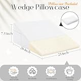 Horbaunal White Bed Wedge Pillow Cover with Zipper Design, Wedge Pillowcase Protector with Side Pocket for Storage, 26" L x 25" W x 7.5" H(Pillow Not Include) - Image 3