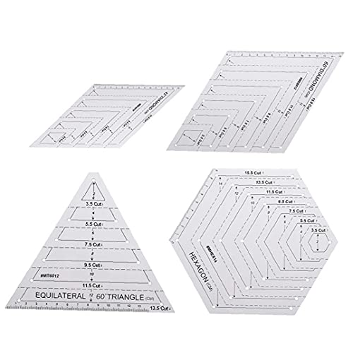 LjzlSxMF Plantillas de Acolchado Conjunto Grids Quilting Patchwork Costura Reglas Establecer Suministros de Dibujo de Bricolaje con 45 60 Grados Triangle Hexagon SHIXAGA TEMPLINE 4PCS Cover