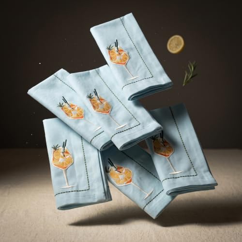 Image of Cocktail Napkin by R home, Citrus Splash Large Cocktail Napkins, Marine Blue 16X16 Inch Party Napkins for Home Bar, Drinks, Cocktails & Entertaining, Set of 6