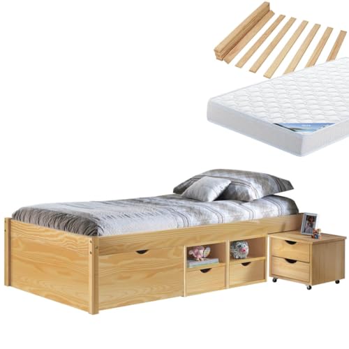 AltoBuy Cali - Pack Lit Multi-Rangement 90x200 + Matelas Ibiza