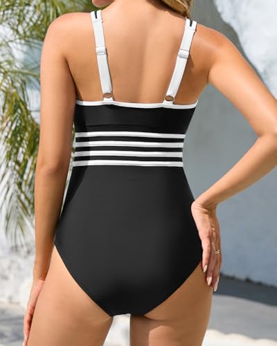 Aqua Eve One Piece Swimsuits Bathing Suit - Women Sporty Color Block Athletic Full Coverage Swimwear2