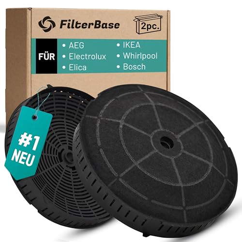 FilterBase Aktivkohlefilter 2 Stück für AEG Electrolux 4055171138 4055217501 | Elica CFC0038668 Typ 57 CFC0140343 | Ikea NYTTIG FIL 440 | Whirlpool 48400008824 | Bosch 12020221 | Siemens 10005582