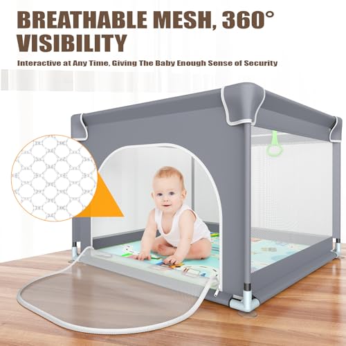 Vancle Baby Playpen with Mat 90cm x 90cm, Grey, For Kids Safety Play Yard, Indoor & Outdoor, Activity Center - Image 5