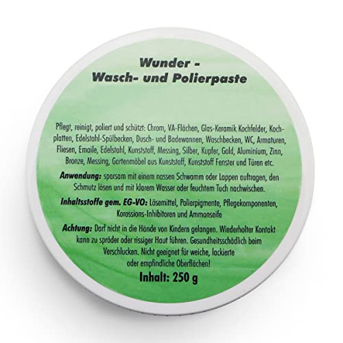 250g Wunderpaste Reinigungspaste & Polierpaste I pflegt, reinigt, poliert I Universalreiniger für Metall Kunststoff Keramik I Putzpaste für Haushalt Bad Auto Motorrad Camping I Made in Deutschland Cover