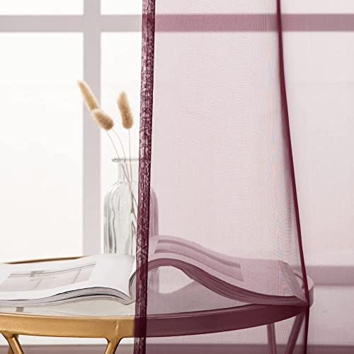 MIULEE 2 Panels Solid Color Sheer Window Curtains Christmas Decoration Smooth Elegant Window Voile Panels/Drapes/Treatment for Bedroom Living Room 55" Wx110 L - Image 4