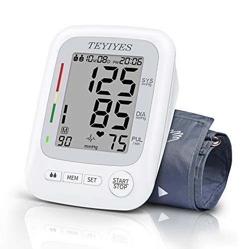 Blood Pressure Monitor Upper Arm TEYIYES Automatic BP Machine Cuff Kits Digital Heartbeat Pulse Hypertension Detector Meter with Adjustable 8.5-16.5 Inch Cuff and Accurate LCD Screen Readings