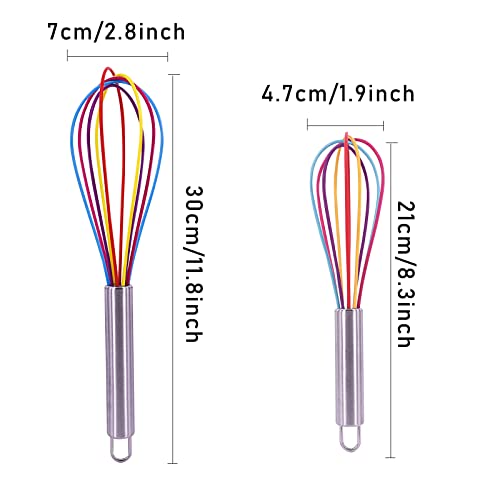 2 Pcs Silicone Whisk Set Mini Rainbow Non Stick Hand Whisk Kitchen Balloon Whisk Manual Egg Beater Silicone Small Plastic Egg Stirrer for Mixing Cooking Baking Hot Chocolate - Image 3