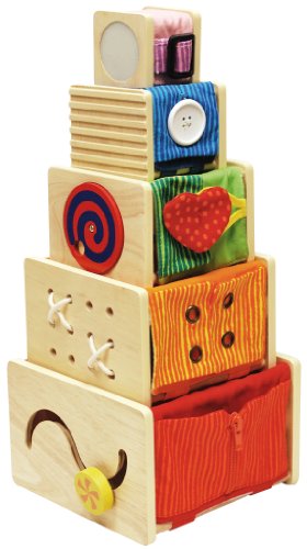 I'm Toy 108871 Multi-Spielkisten - 5 stapelbare Holzkistchen mit vielen Möglichkeiten die sensorischen Fähigkeiten zu fördern
