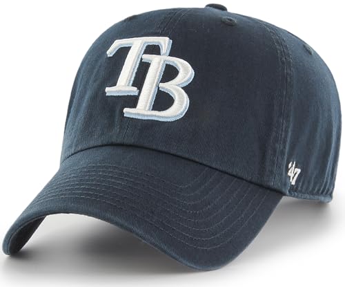 47 Brand MLB Team Color Home Primary Logo Clean Up Adjustable Baseball Cap Hat Adult One Size Fits All - Tampa Bay Rays Navy