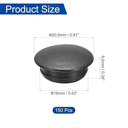 Image of uxcell 150Pcs Screw Hole Plugs, 16mm(5 /8 inch) Dia Plastic Round Button Plugs Snap in Locking Hole Covers Flush Type Caps for Furniture Cabinet, Black