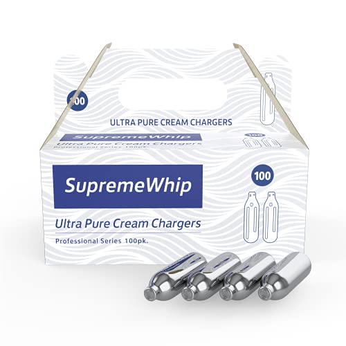 SupremeWhip Whipped Cream Chargers 600 packs (100 cartridges x 6 boxes), 8.2 grams Pure Nitrous Oxide Whipped Cream Canister ? N2O Whipper Chargers - Compatible with Most Whipped Cream Dispenser
