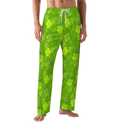 Bagea-Ka St Patrick_s Day Shamrock Lucky Pattern Mens Pajama Pants Lounge Sleep Long Pants with Pocket Loungewear - Main Image