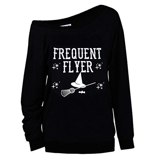 Lufeng Women's Christmas Halloween Off Shoulder Skeleton Printing Funny T-Shirt Long Sleeve Sweatshirts Pullover Tops #TOP2