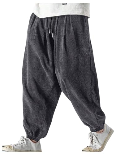 SOLY HUX Men's Corduroy Pants Drawstring Elastic Waist Baggy Casual Joggers Pants with Pockets