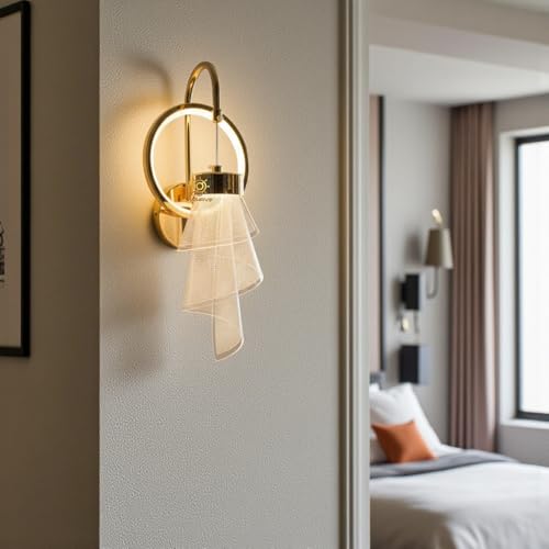Image of Glowave Golden Modern Acrylic Light Spiral Design Wall Lamp Lighting Sconce for Living Room Bedroom Bedside - Tricolour (White, Warm White, Natural White) (B-42)