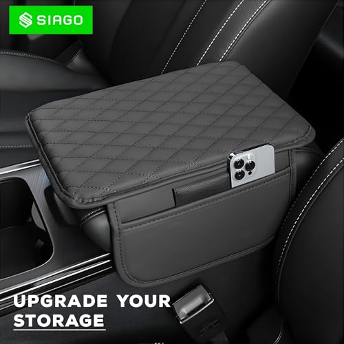 Image of SIAGO Car Armrest Cover Cushion with Storage Bags | Soft Center Console Protector Pad | Non-Slip, Waterproof & Durable | Universal Fit for Cars, SUVs & Trucks (Grey) SIA144