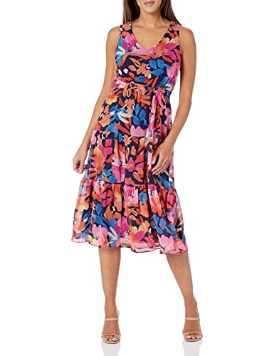 Nine West Women's Faith V-Neck Sleeveless Tiered Dress