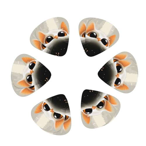 12個パック ギターピック 収納ボックス付き かわいい漫画の猫プリント ギタープレクトル ユニバーサルアクセサリー (0.46mm、0.71mm、0.96mm)