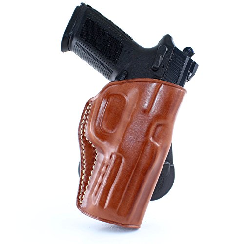 Premium Leather OWB Paddle Holster with Open Top Fits, FNH 5-7 FNH & FNS 9/40 FNX 45 FN P9, Right Hand Draw, Brown Color (FNX 45) #1102#