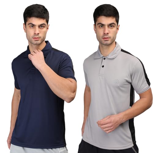Image of CHKOKKO Men's Active Sports Wear Polo Half Sleeve Gym Tshirt with Button Collar Quick Dry Breathable Perfect for Workout Running Regular Fit Pack of 2