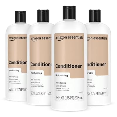 Amazon Basics Moisture Rich Conditioner for Dry and Damaged Hair, Nourishing, Softens, with Vitamin E, 28 Fl Oz (4-Pack)