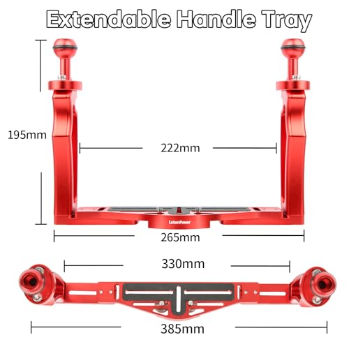 Image of Dual Handle Underwater Photography Tray, Aluminum Alloy Camera Support Bracket with Adjustable Joint Arms for Waterproof Housing and Dive Video Light(Red)