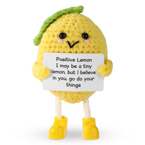 TOYMIS Lustige Positive Zitrone, 11 cm Emotionale Gehäkelte Zitronenpuppe mit Unterstützungskarte Mini Handgestricktes Spielzeug Ermutigungsgeschenk zur Geburtstagsdekoration