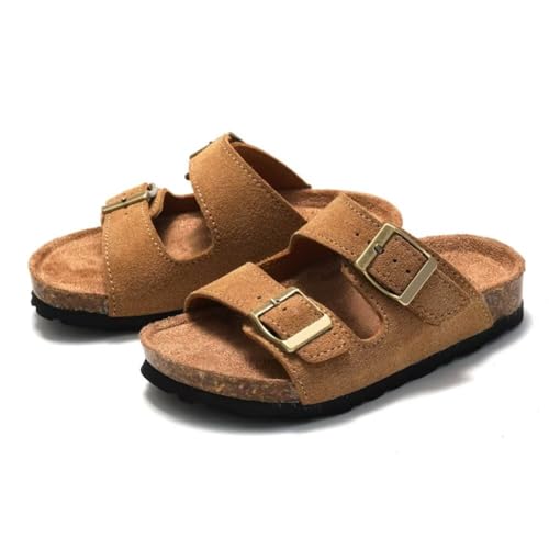 Boys Girls Summer Cork Footbed Slide Sandal, Arch Support Outdoor Suede Sandals with Adjustable Buckle for Toddler/Little Kid/Big Kid