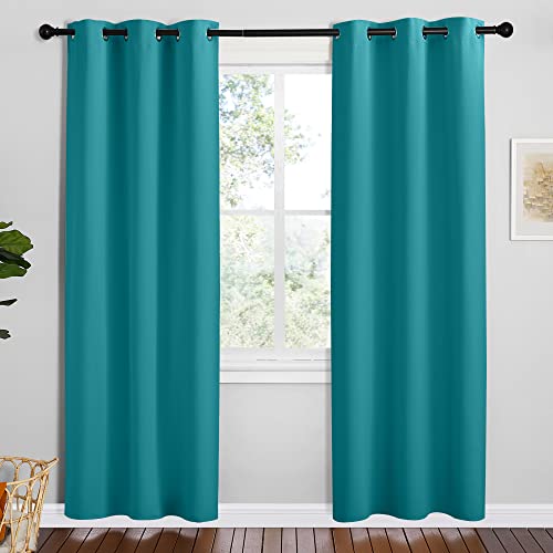 NICETOWN Room Darkening Curtains 78 inch Length 2 Panels, Peacock Teal, 2 Pieces, W42, Thermal Insulated Grommet Blackout Curtains for Modern Casual E