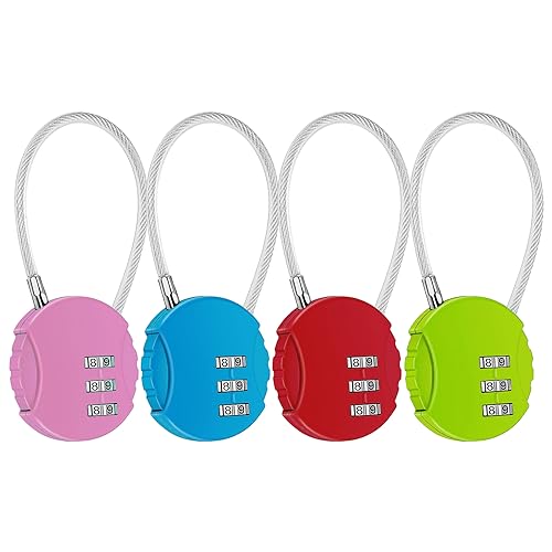 Samaly 4 PCS Small Combination Cable Padlock, 3 Digit Padlocks with Code, Security Padlocks, Combination Lock for Cabinets, Suitcases
