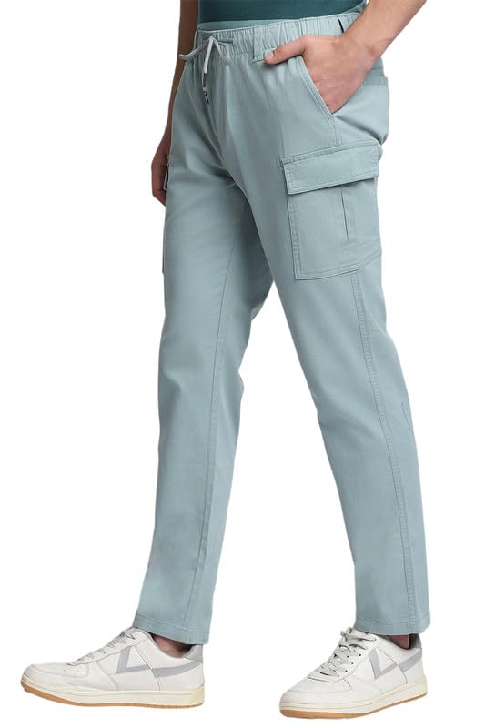 Image of Dennis Lingo Men's Cotton Lycra Full Length Solid Slim Fit Cargo Trousers