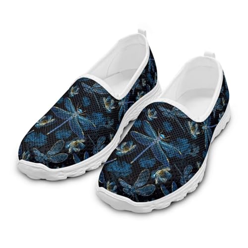 Howilath Blue Dragonfly Women's Flats Slip on Trekking Walking Hiking Shoes for Women Comfortable Walking Sneakers No Laces Low Wedge Dressy Ballet Shoes with Anti-Slip EVA Sole US 10.5