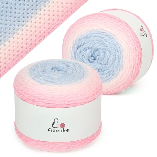 Image of Aeelike Ombre Yarn for Crocheting, 2 PCS Colorful Gradient Yarn #4 Medium, Each 190g(6.7 oz) 400m(437.5 Yards) 71% Acrylic 29% Nynon, Soft Cake Crochet Yarns for Blanket, Scraves, Sweaters, Color D