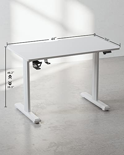 Image of FEZIBO Height Adjustable Electric Standing Desk, 44 x 24 Inches Stand up Table, Sit Stand Home Office Desk with Splice Board, White