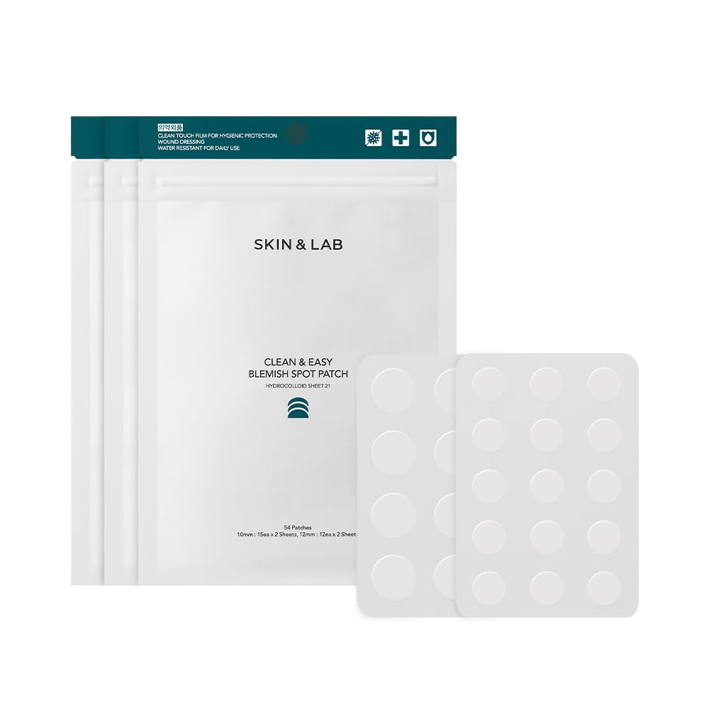[SKIN&LAB] Clean & Easy Blemish Spot Patch (162 Count), Korean Pimple Patch, Hydrocolloid Spot for Acnes Blemishes, Two Sizes 10mm & 12mm, Made in Korea, Cruelty Free