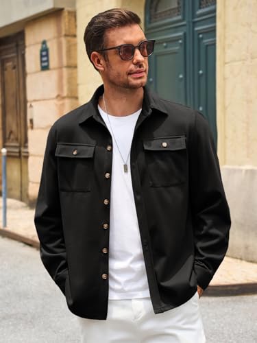 Runcati Mens Shirt Jacket Long Sleeve Button Down Casual Shacket Lightweight Thermal Shirts with Pockets4